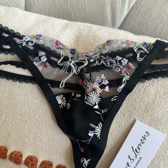 For Love And Lemons Black and Pink Lace Garter Belt set